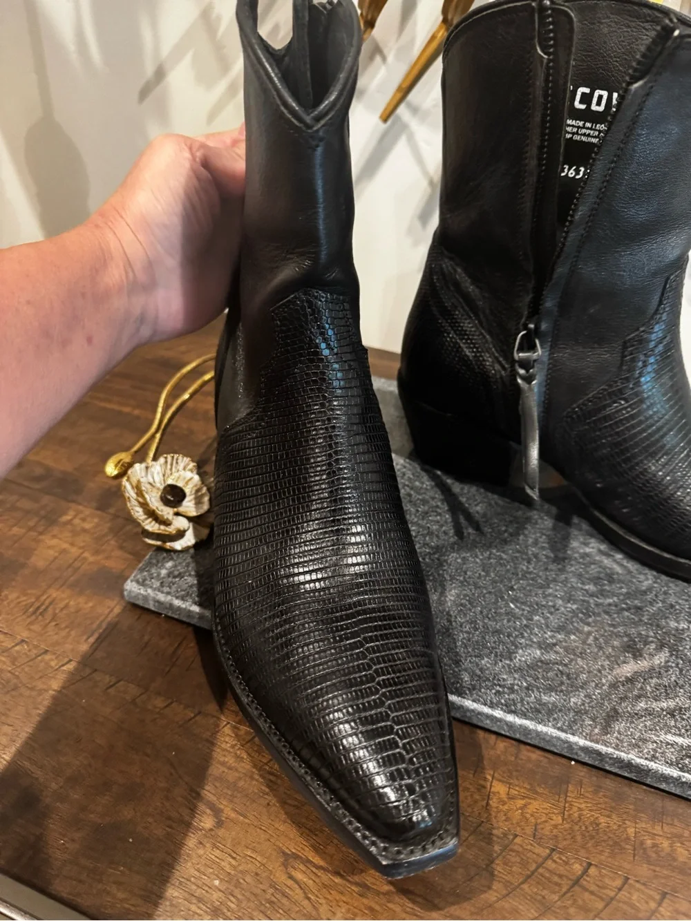 Tecovas Black Textured Ankle Booties with Western Pointed Toe